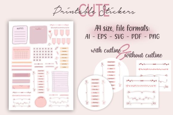 Bullet Journal Planner Sticker Sheet Graphics and Print Templates