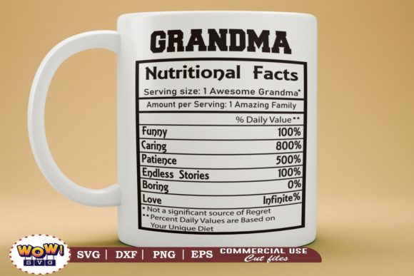 Grandma Nutrition Facts, Nutritional Graphics and Illustrations