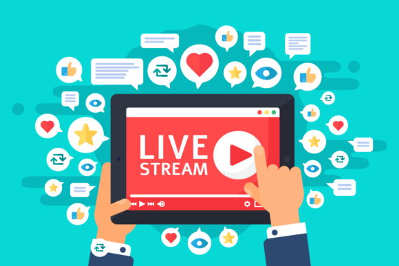 Live Stream on Tablet Top View Concept Graphics and Illustrations